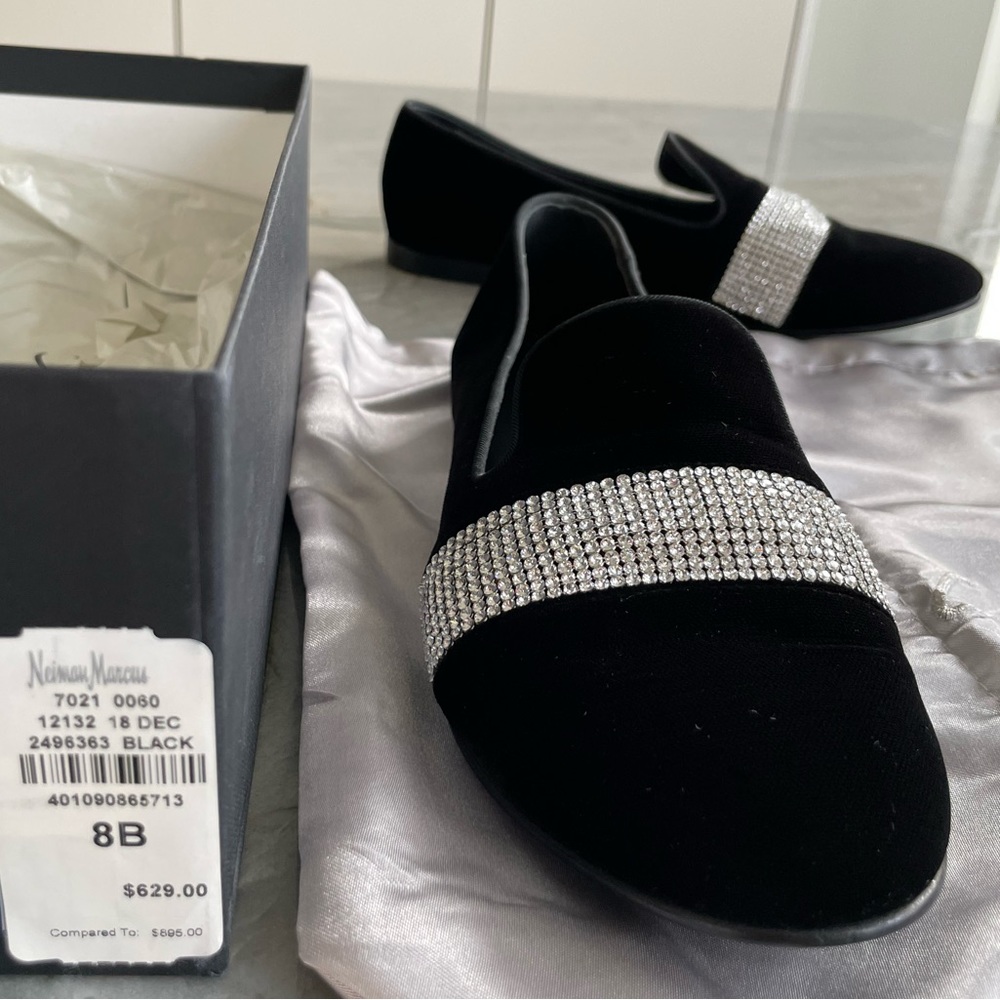 Giuseppe Zanotti - Black Velvet with Swarovski Crystals Loafer Flats - Picture 3 of 5